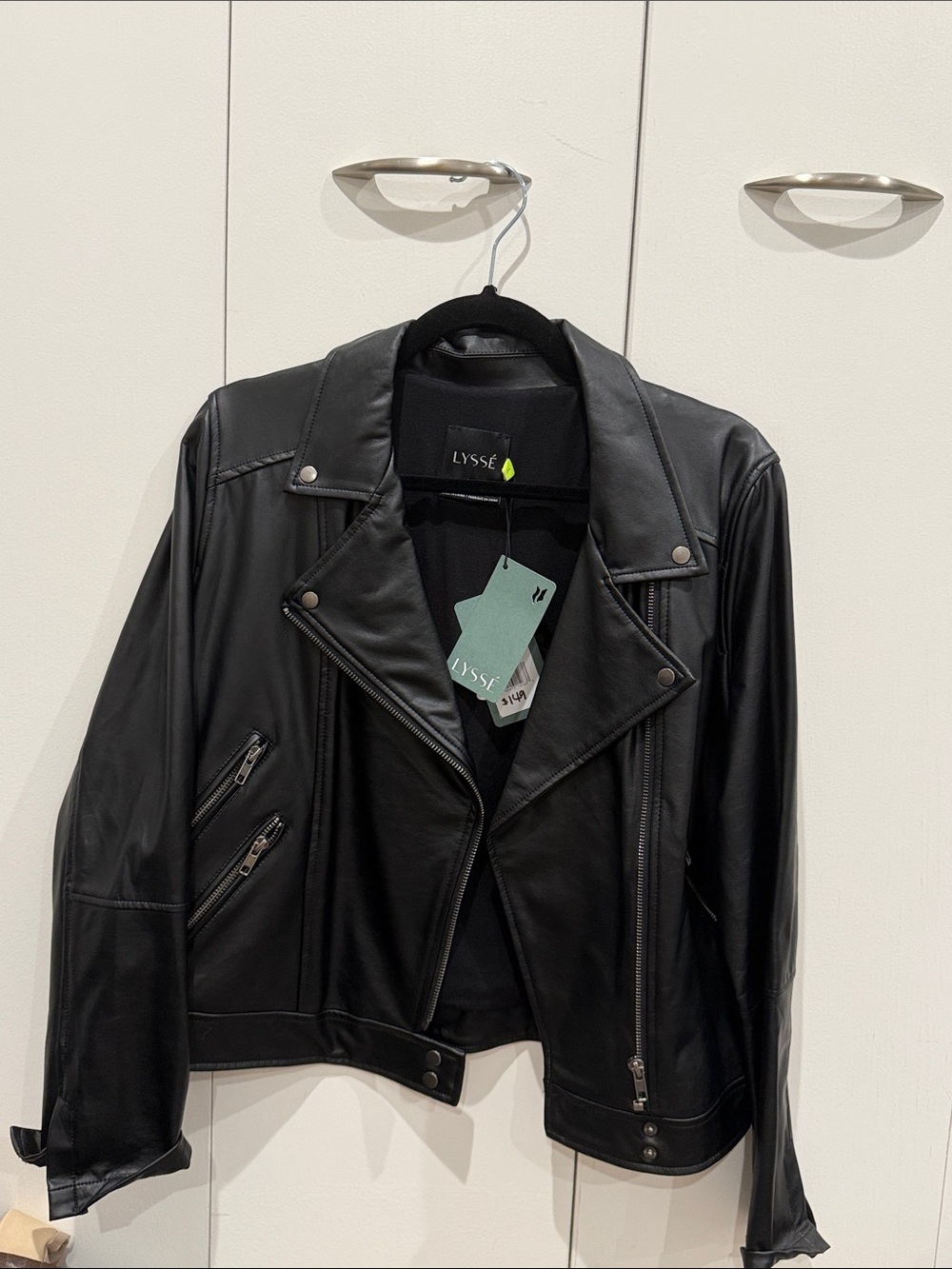 Lysse Black Faux Leather Moto Jacket with Asymmetrical Zips